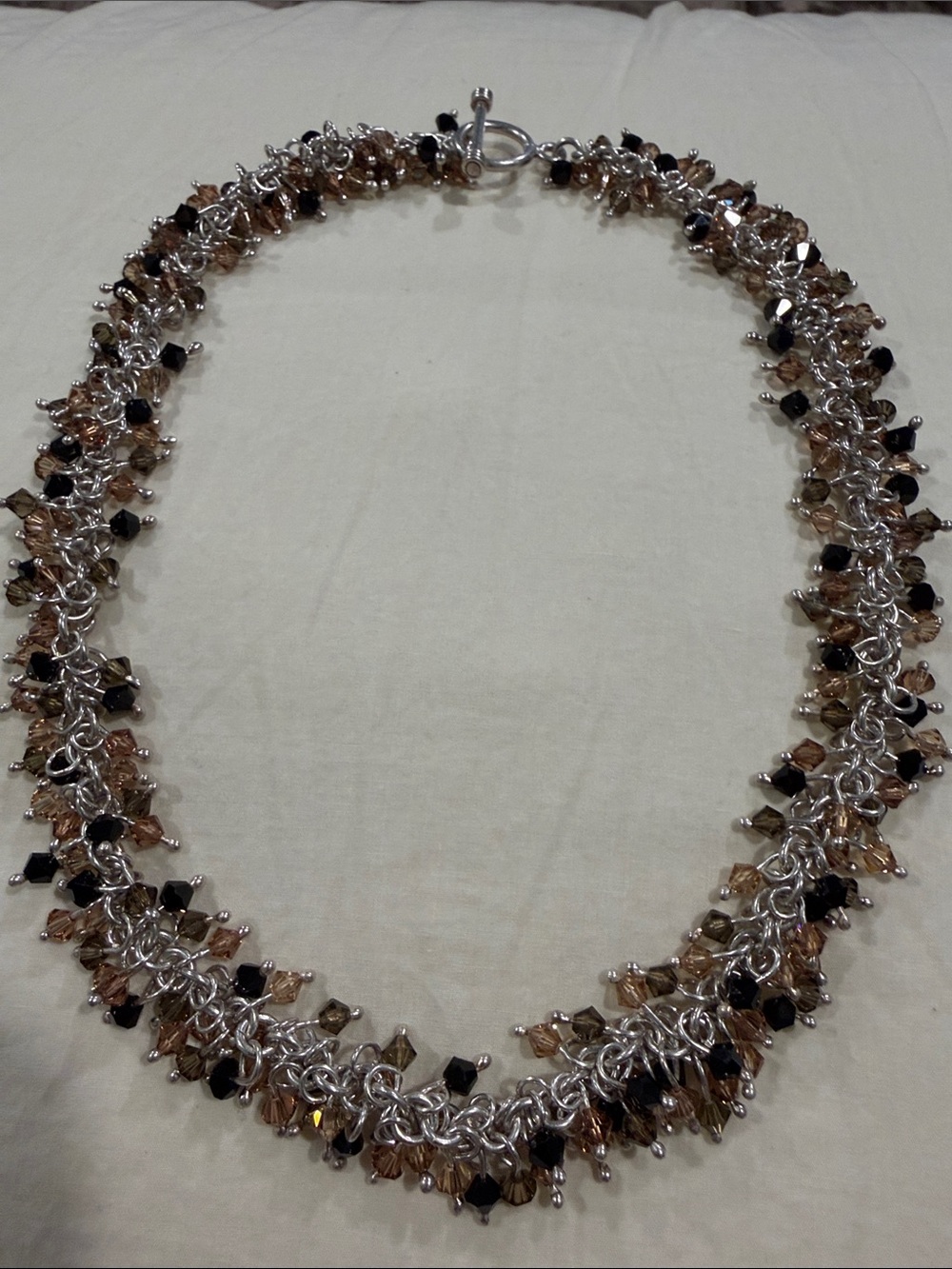 Taxco Silver Choker Necklace with Brown and Black Crystal Drops